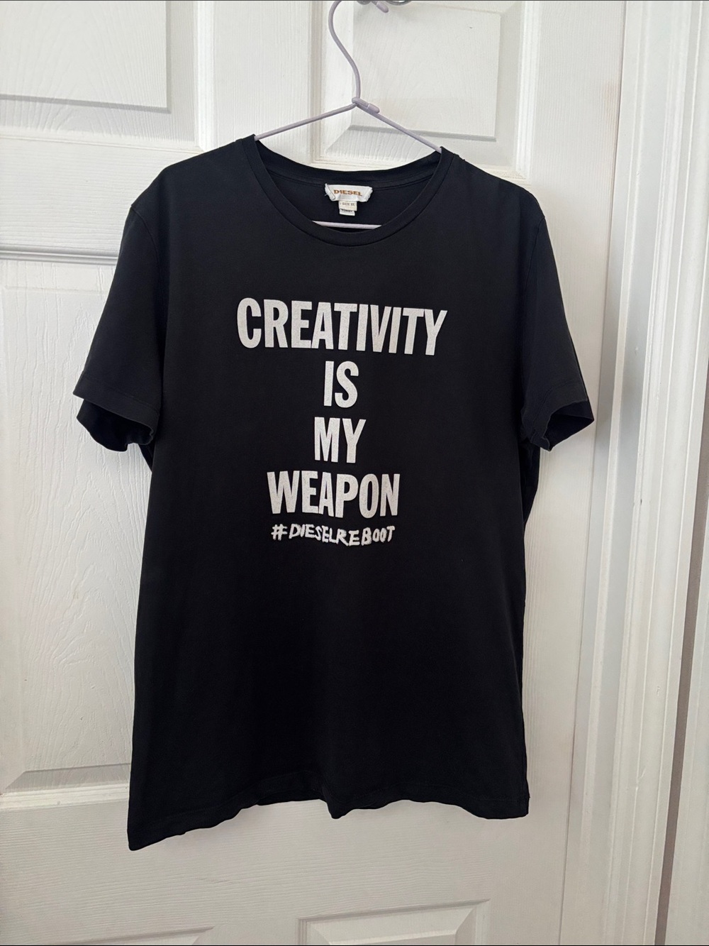 Diesel Black Short-Sleeve Graphic Tee with White Lettering